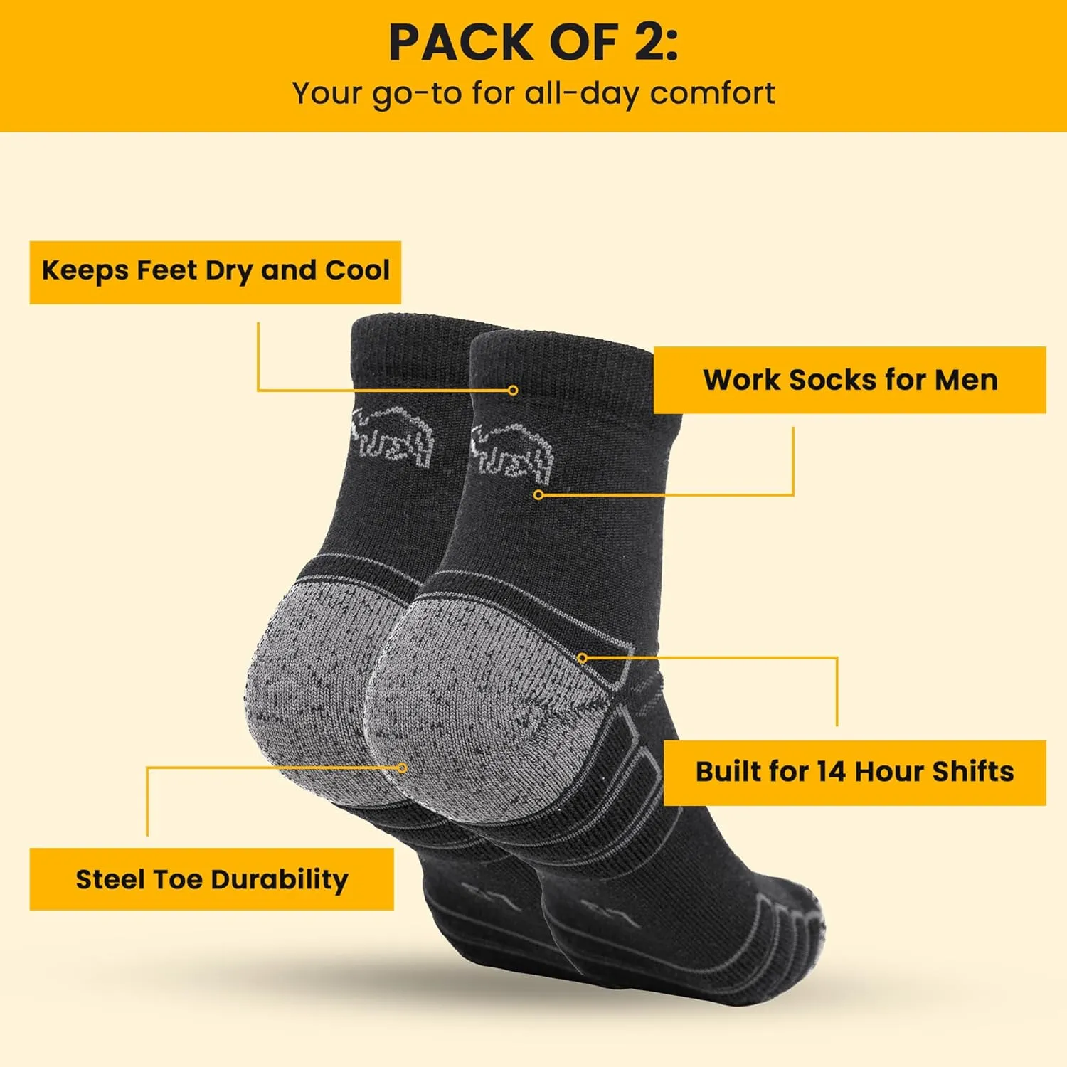 Ankle Work Socks ?C Sweat-Wicking, Durable Wool Socks for Long Shifts ?C Up to 6" Boots ?C Made in USA