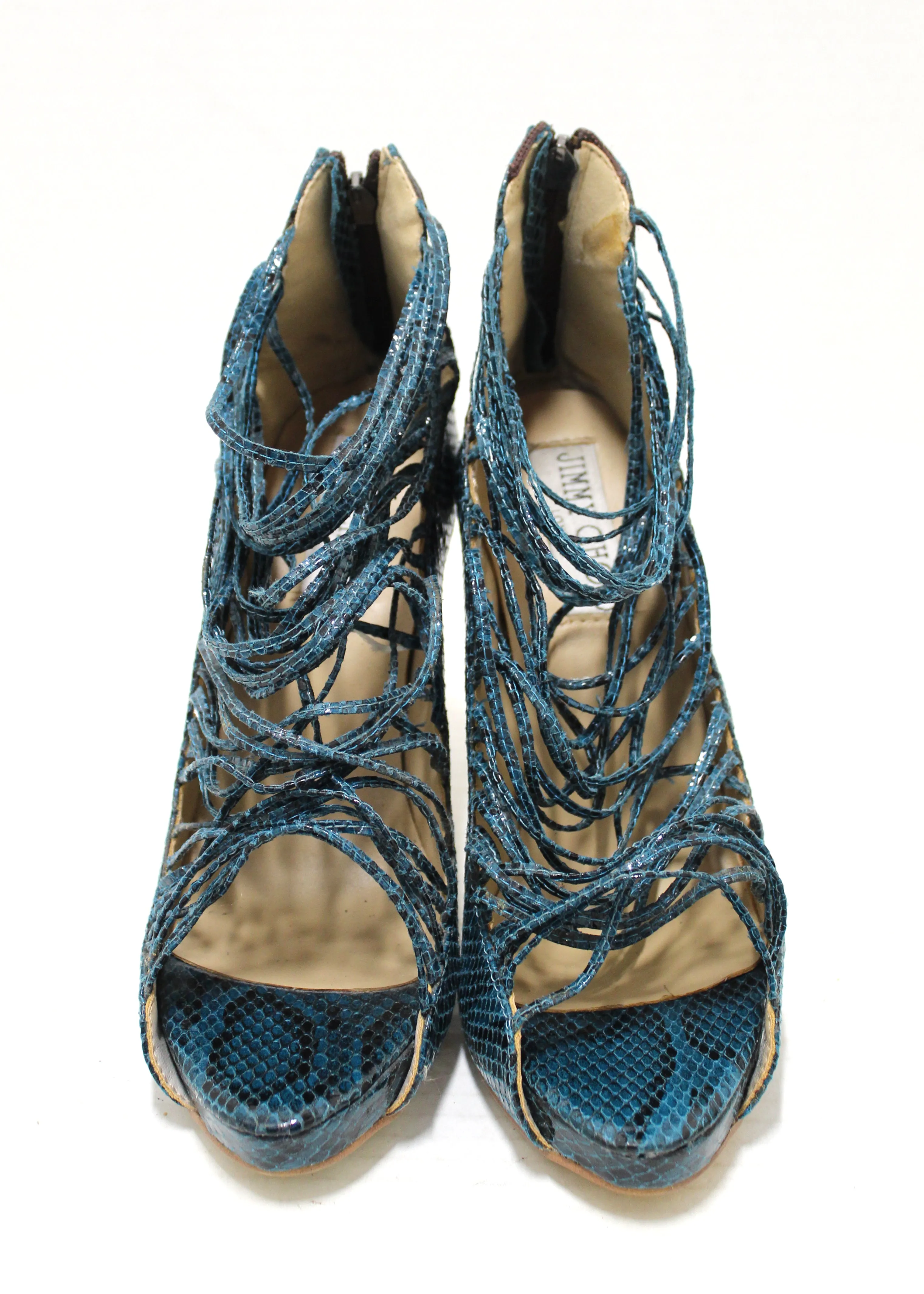 Authentic Jimmy Choo Green Snakeskin Embossed Strap Pump Heel size 41