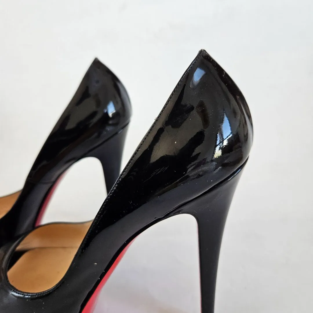 Christian Louboutin Black Patent Peep Toe Pumps, 38.5