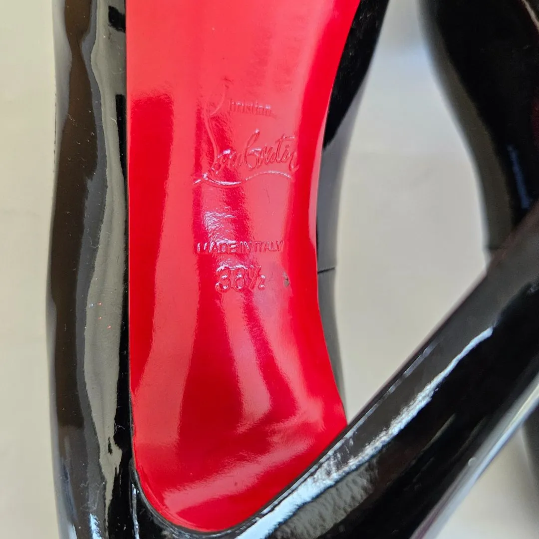 Christian Louboutin Black Patent Peep Toe Pumps, 38.5