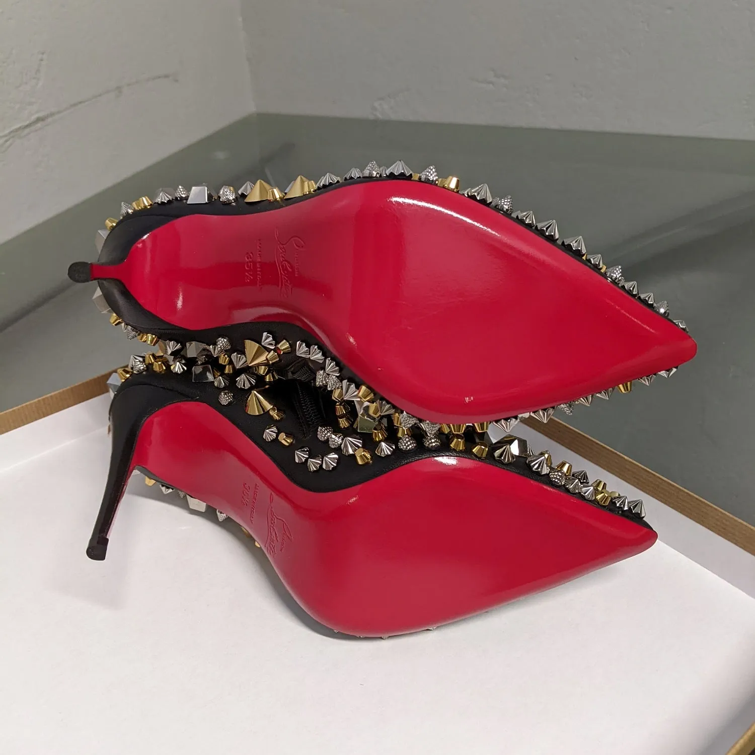 Christian Louboutin Black Stud Embellished So Full Kate Ankle Boots Sz 35.5