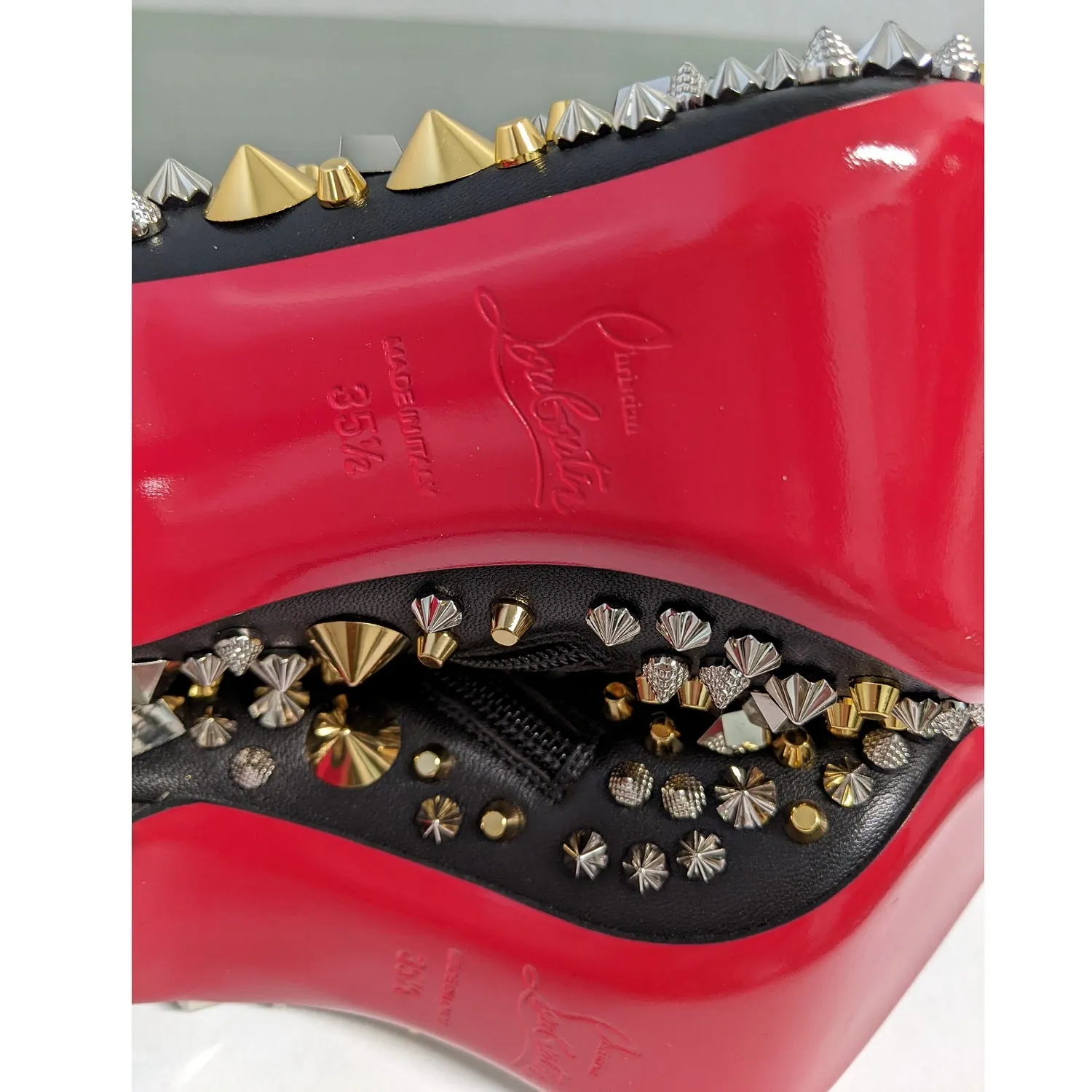 Christian Louboutin Black Stud Embellished So Full Kate Ankle Boots Sz 35.5