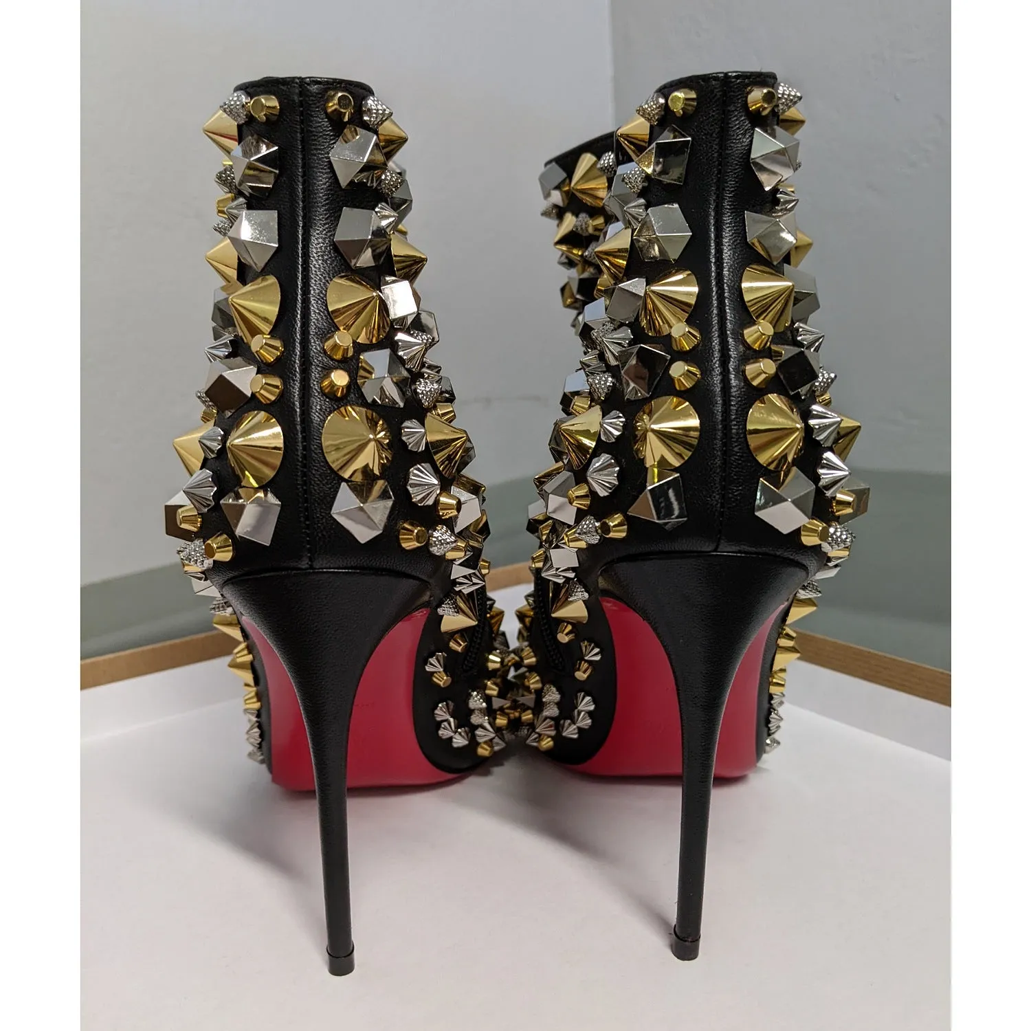 Christian Louboutin Black Stud Embellished So Full Kate Ankle Boots Sz 35.5