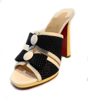CHRISTIAN LOUBOUTIN Miss Daisy 120 Polka-Dot Print Suede Mules - Sz. 40
