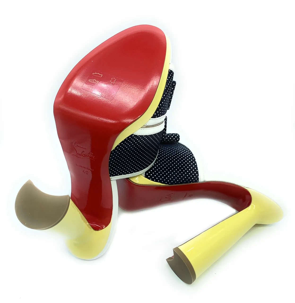 CHRISTIAN LOUBOUTIN Miss Daisy 120 Polka-Dot Print Suede Mules - Sz. 40