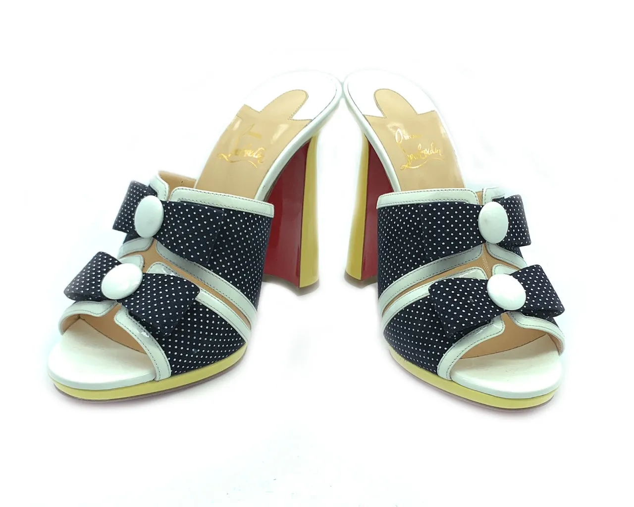 CHRISTIAN LOUBOUTIN Miss Daisy 120 Polka-Dot Print Suede Mules - Sz. 40