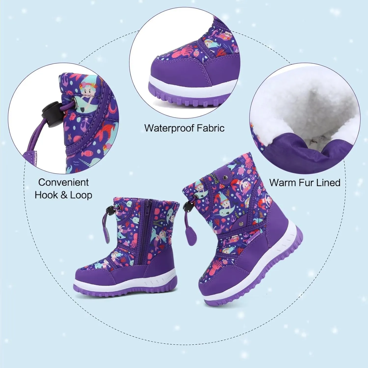 CIOR Winter Snow Boots for Boy and Girl Outdoor Waterproof with Fur Lined(Toddler/Little Kids)