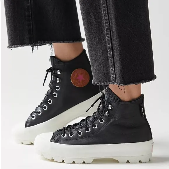 CONVERSE CHUCK TAYLOR LEATHER HI-TOP THICK SOLE SNEAKERS