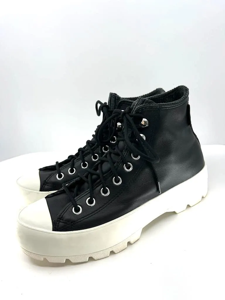 CONVERSE CHUCK TAYLOR LEATHER HI-TOP THICK SOLE SNEAKERS