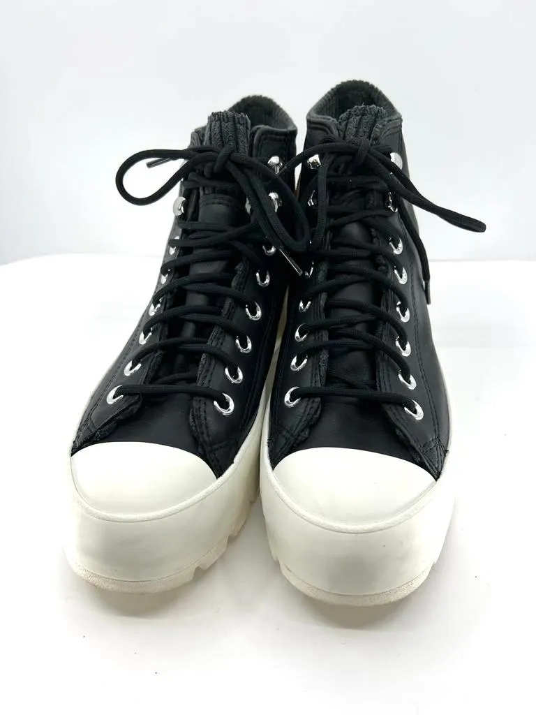 CONVERSE CHUCK TAYLOR LEATHER HI-TOP THICK SOLE SNEAKERS