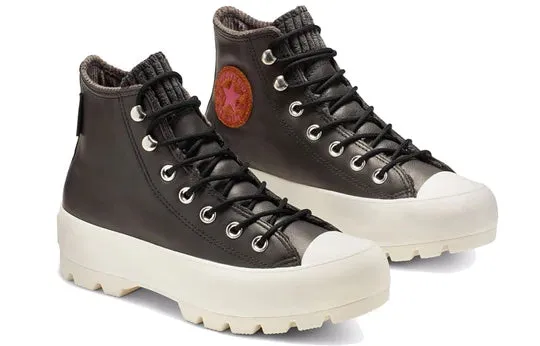CONVERSE CHUCK TAYLOR LEATHER HI-TOP THICK SOLE SNEAKERS