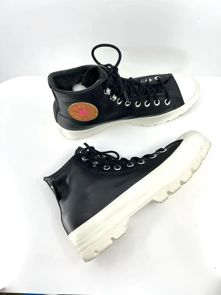 CONVERSE CHUCK TAYLOR LEATHER HI-TOP THICK SOLE SNEAKERS