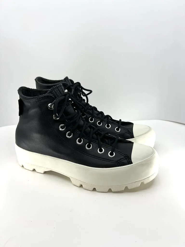 CONVERSE CHUCK TAYLOR LEATHER HI-TOP THICK SOLE SNEAKERS