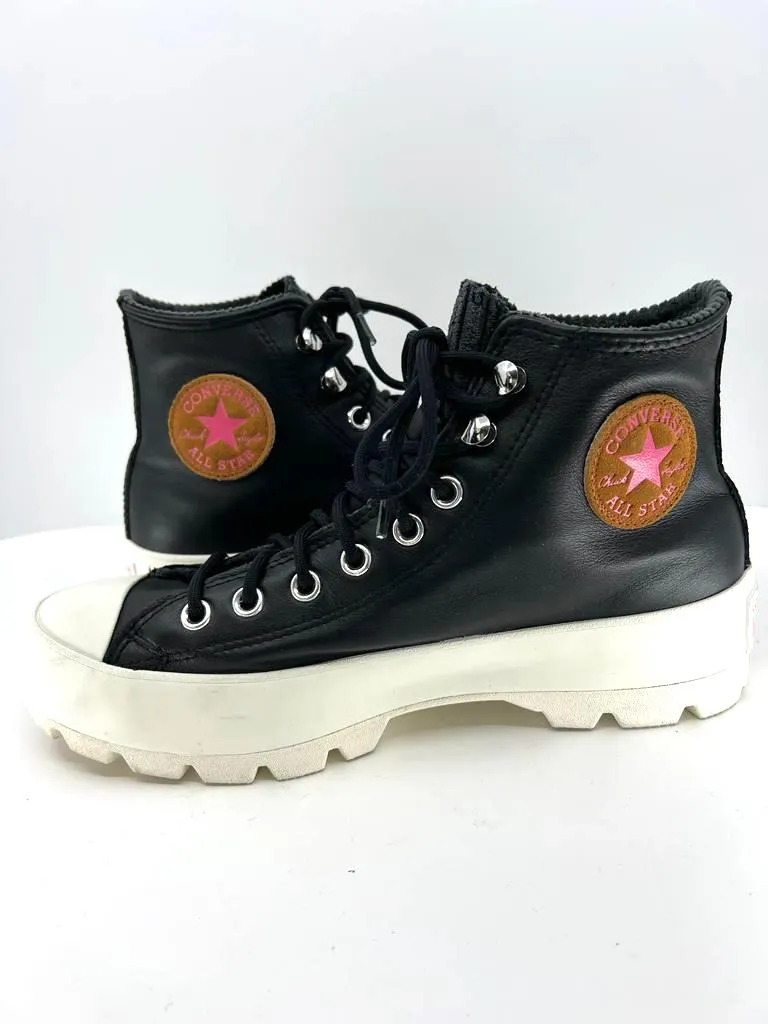 CONVERSE CHUCK TAYLOR LEATHER HI-TOP THICK SOLE SNEAKERS