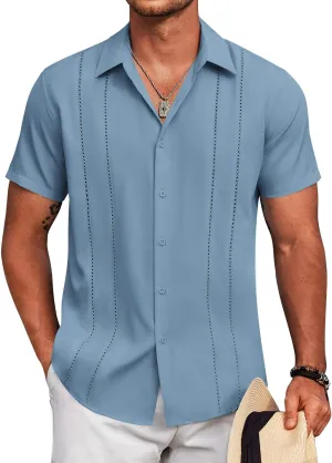 COOFANDY Mens Cuban Guayabera Shirt Short Sleeve Button Down Shirts Summer Beach Vacation Shirts