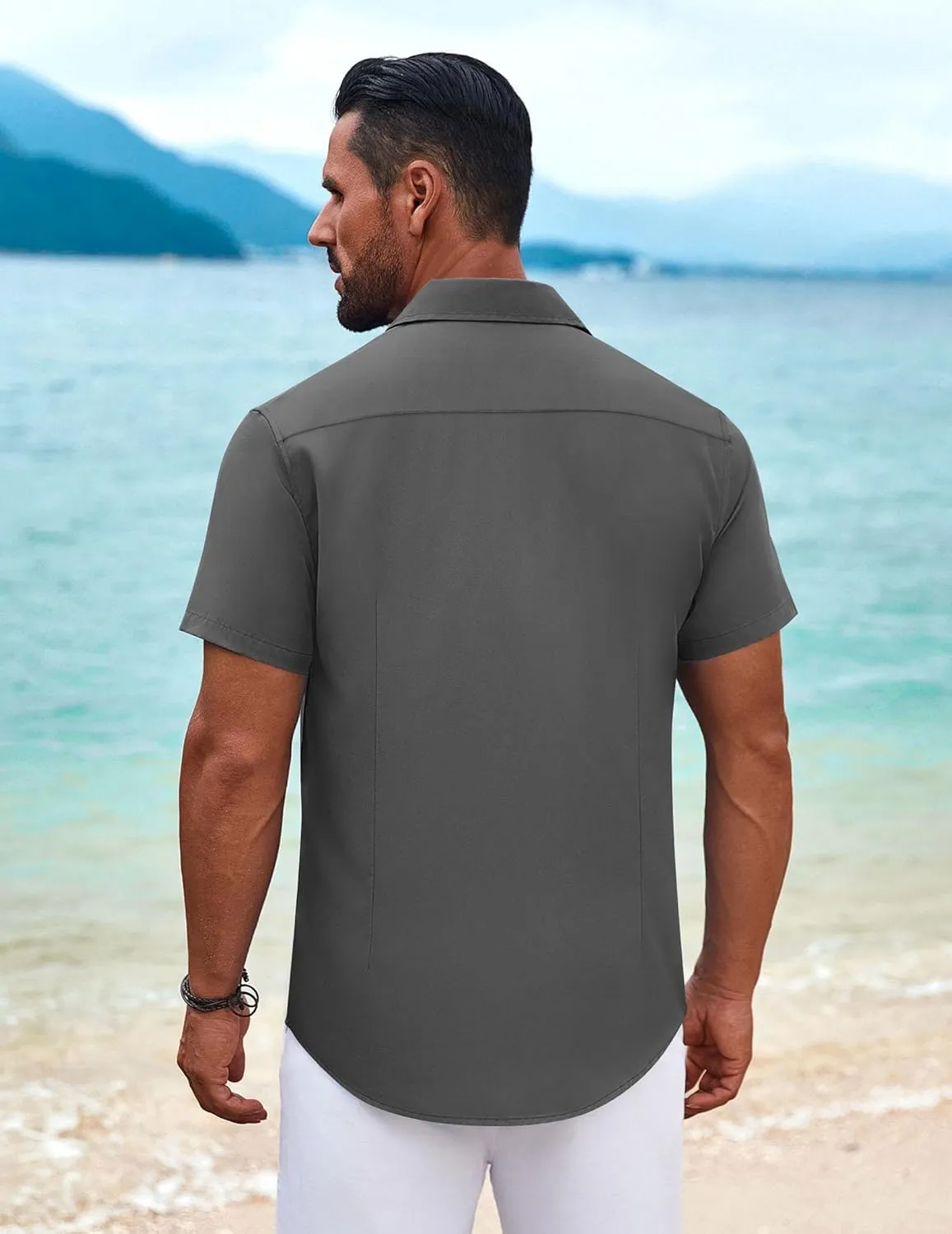 COOFANDY Mens Cuban Guayabera Shirt Short Sleeve Button Down Shirts Summer Beach Vacation Shirts