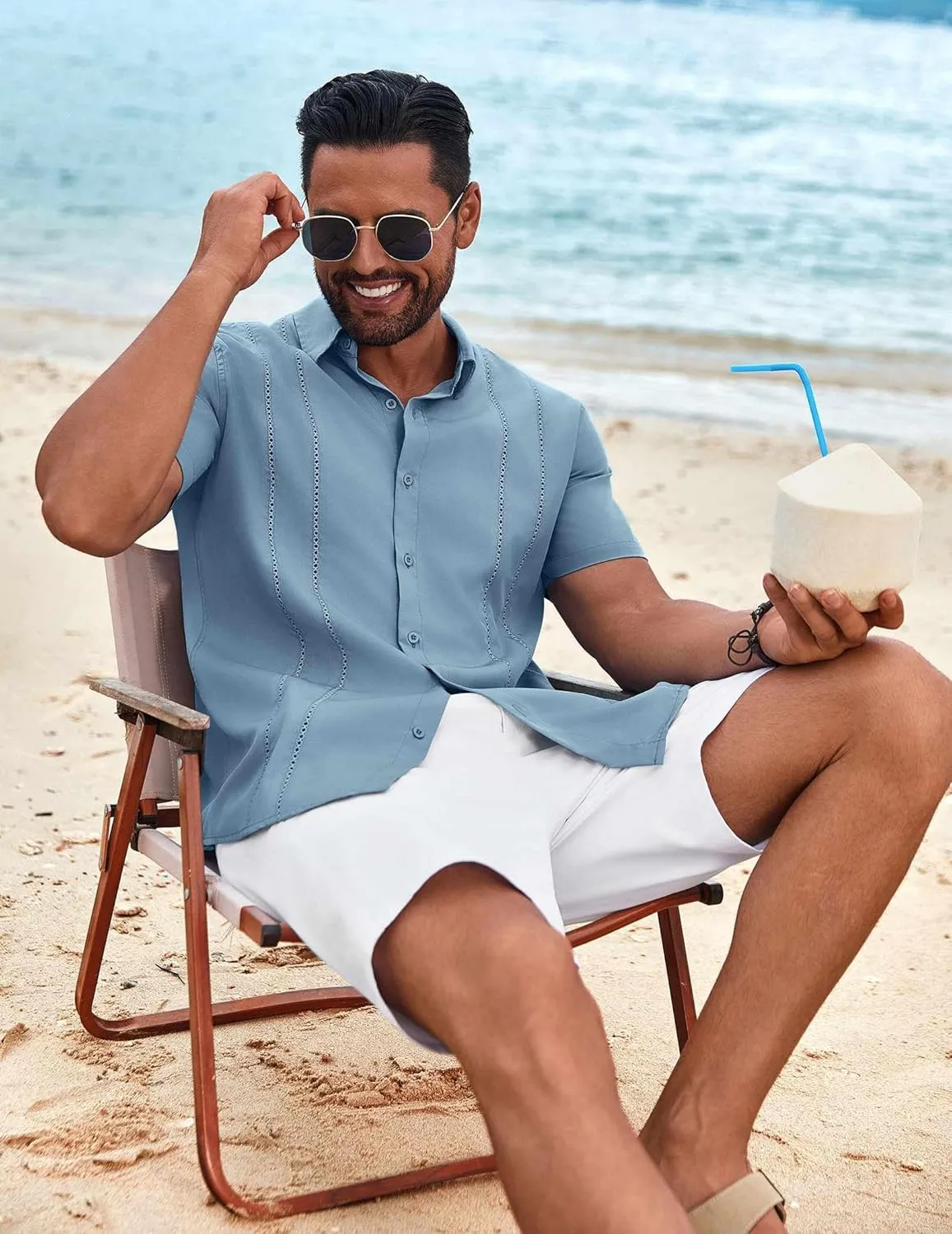 COOFANDY Mens Cuban Guayabera Shirt Short Sleeve Button Down Shirts Summer Beach Vacation Shirts