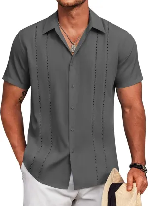 COOFANDY Mens Cuban Guayabera Shirt Short Sleeve Button Down Shirts Summer Beach Vacation Shirts