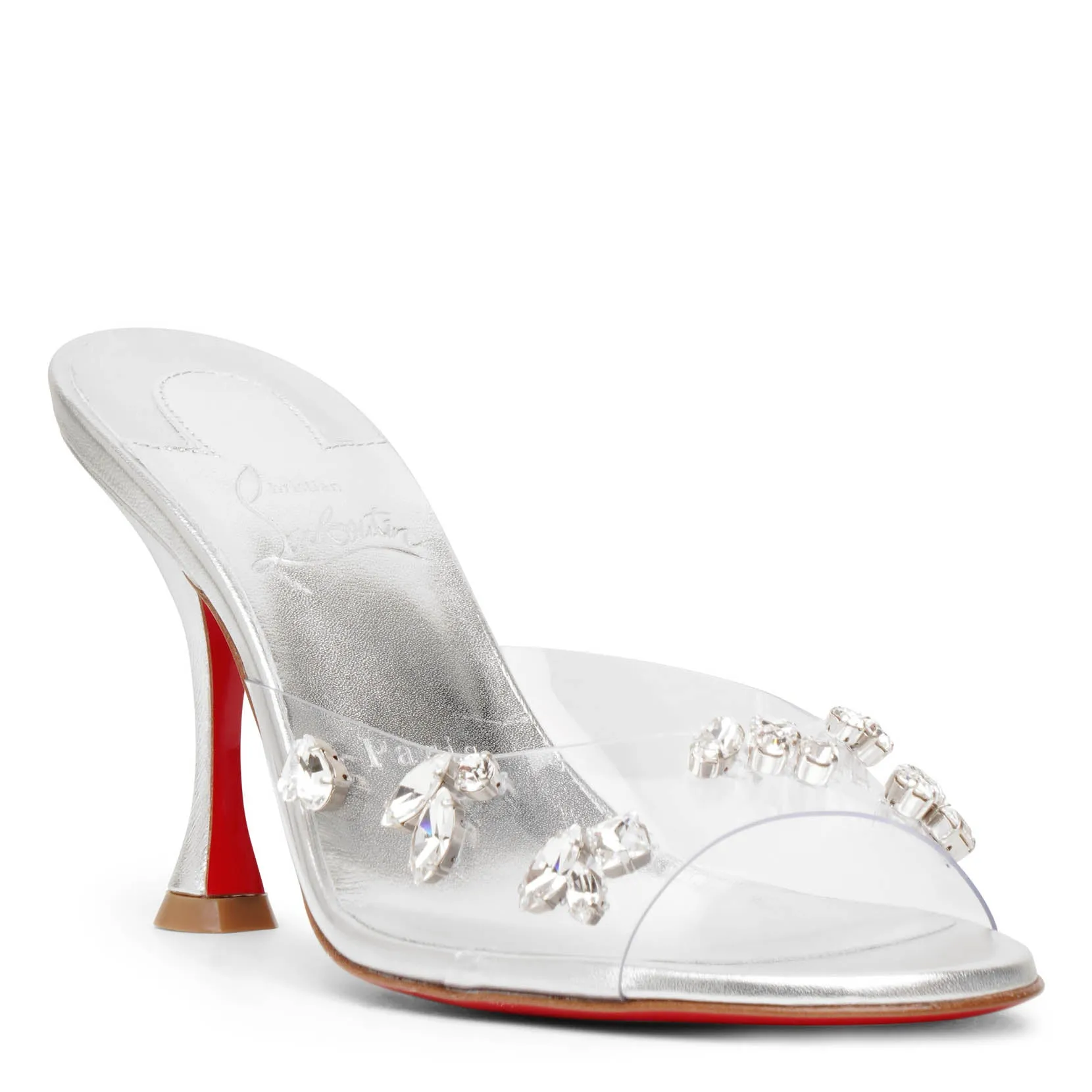 Degraqueen 85 pvc silver leather mules