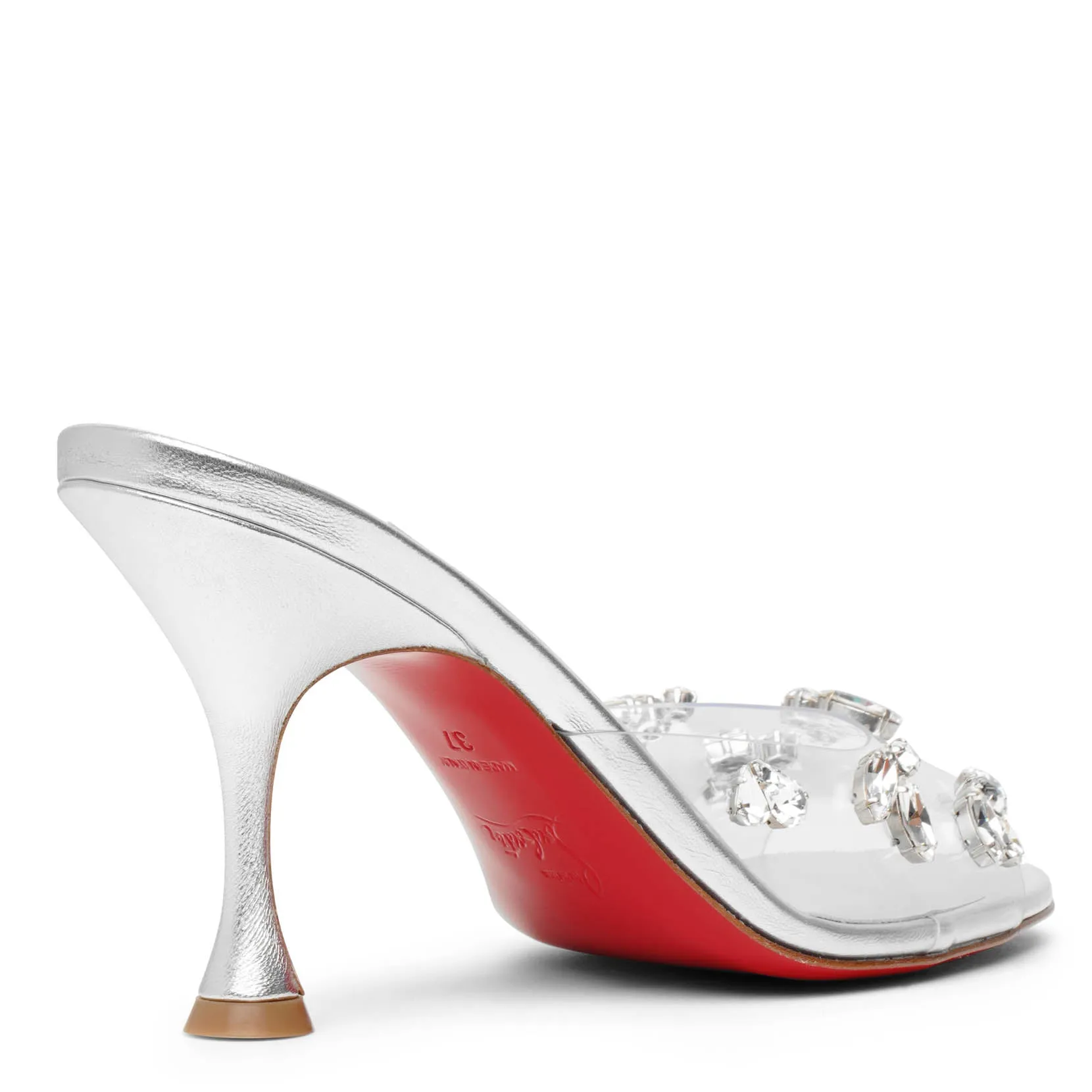 Degraqueen 85 pvc silver leather mules