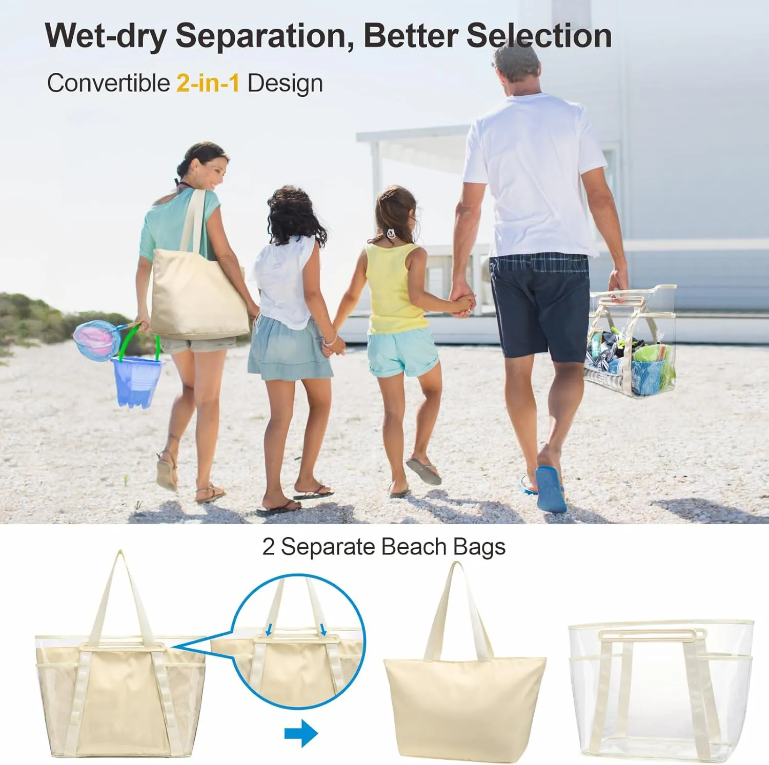 F-color Waterproof Beach Bags for Women - Machine Washable Travel Tote Bag with Zipper Cruise Swim Vacation Essentials