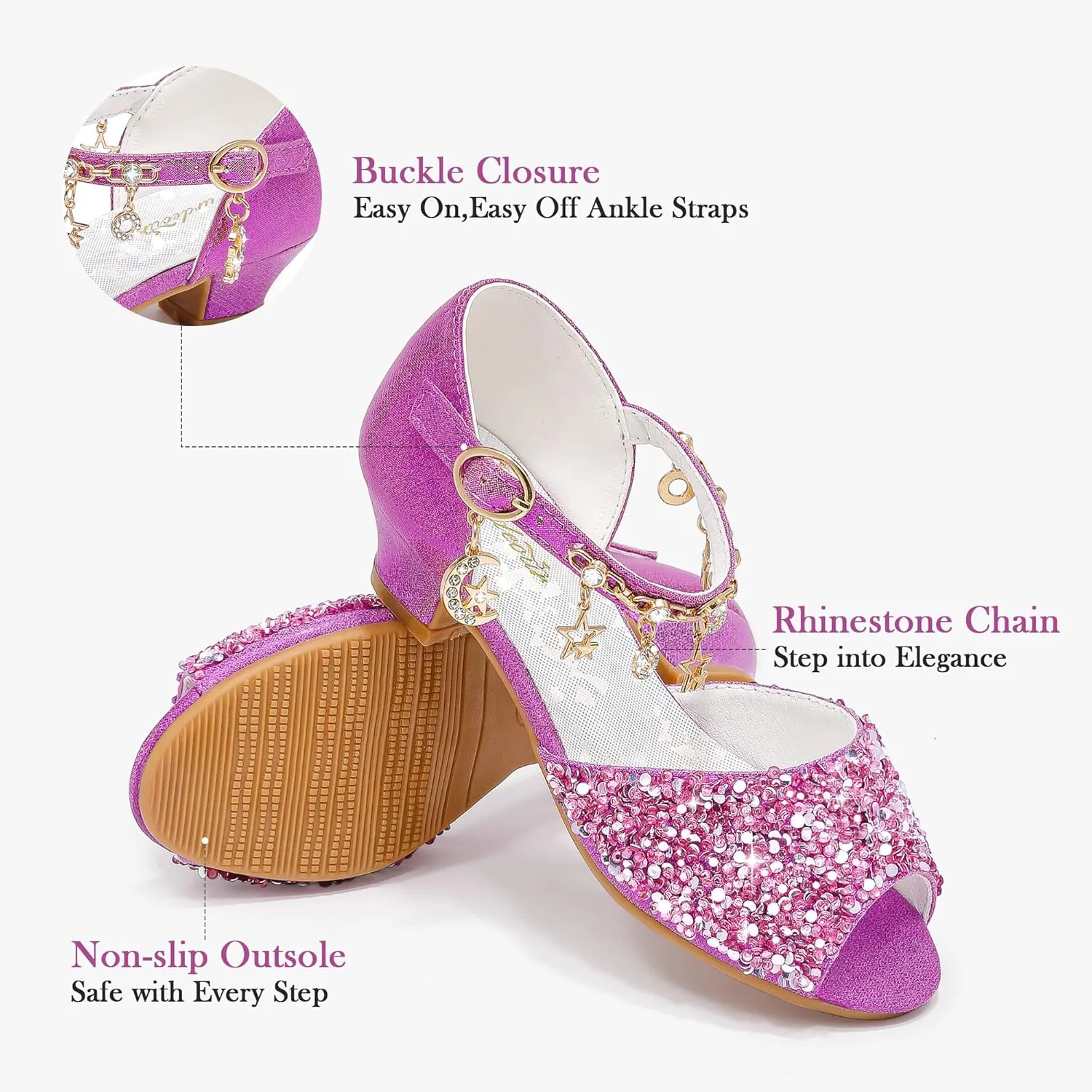 Furdeour Sparkly Girls Dress Shoes Princess Shoes High Heels Peep Toe Low Heel Glitter Toddler Big Kid Wedding Party