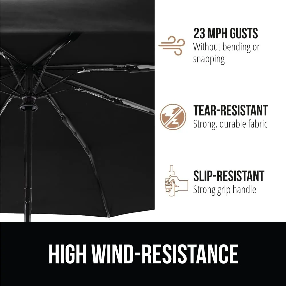 GORILLA GRIP Windproof Compact Stick Umbrella for Rain, Travel One-Click Automatic Open and Close, Lightweight, Portable, Strong Reinforced Fiberglass Ribs, Easily Collapsible, Black