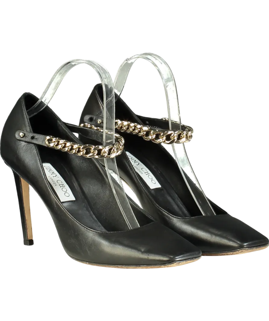 Jimmy Choo Black Malva 85 Leather Mary Jane Pumps UK 8 EU 41 👠