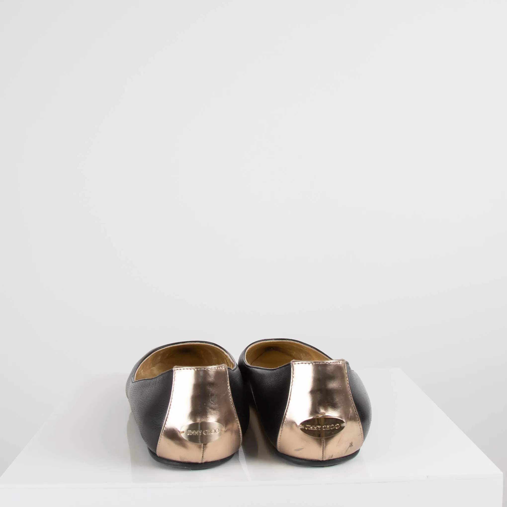 Jimmy Choo Black Pointed Mirror Toe Flat