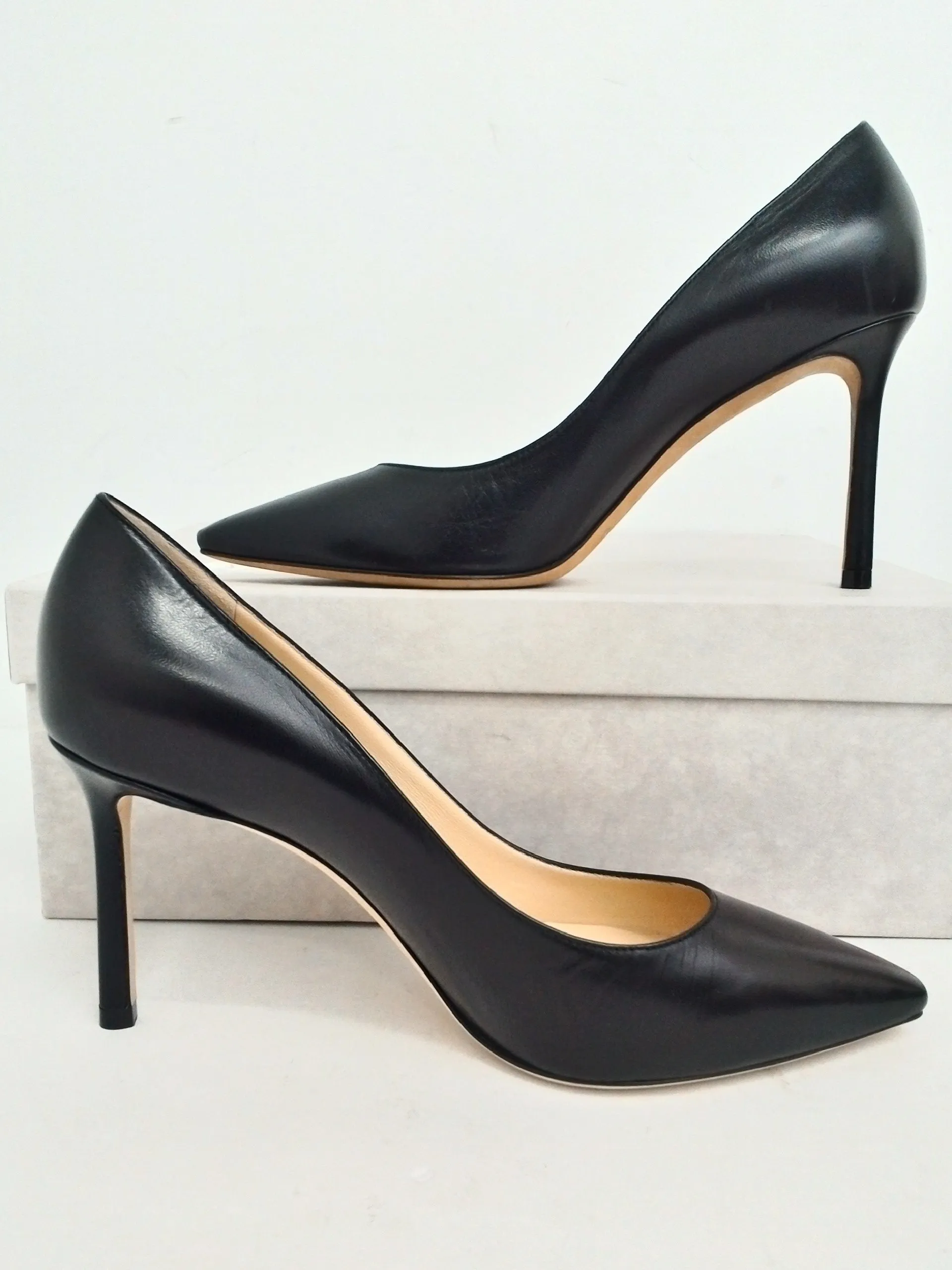 Jimmy Choo Women's Romy Kid Black Leather Pumps Size 37.5