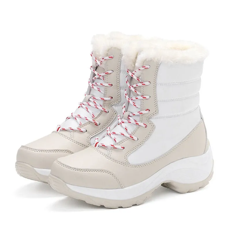 Lace-Up Waterproof Women's Platform Fur Lined Snowboots