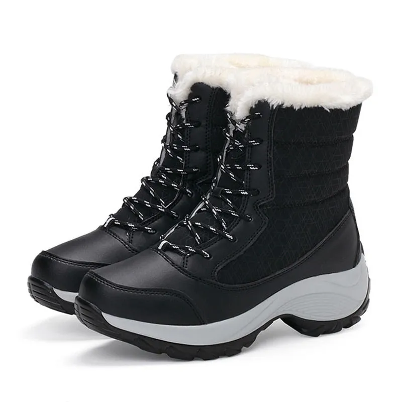 Lace-Up Waterproof Women's Platform Fur Lined Snowboots