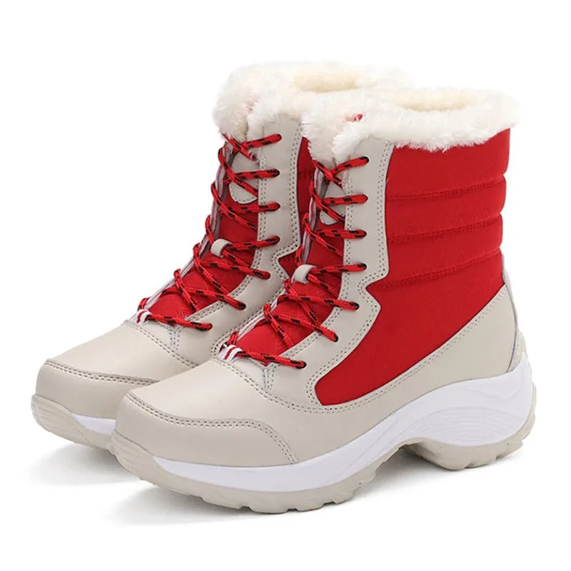 Lace-Up Waterproof Women's Platform Fur Lined Snowboots