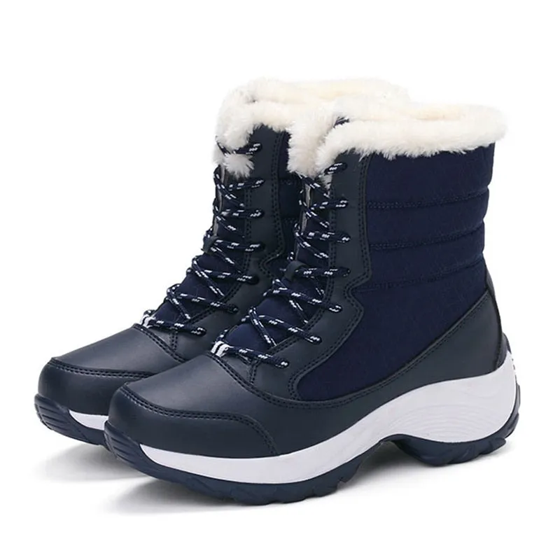 Lace-Up Waterproof Women's Platform Fur Lined Snowboots