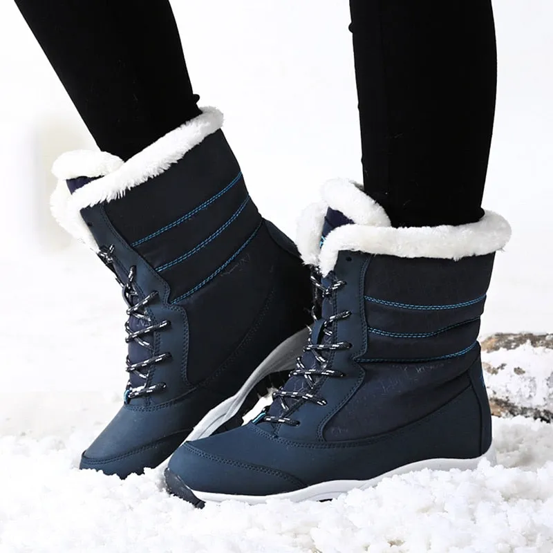 Lace-Up Waterproof Women's Platform Fur Lined Snowboots