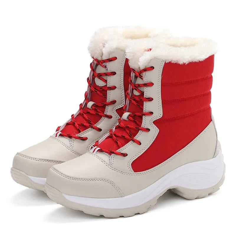 Lace-Up Waterproof Women's Platform Fur Lined Snowboots