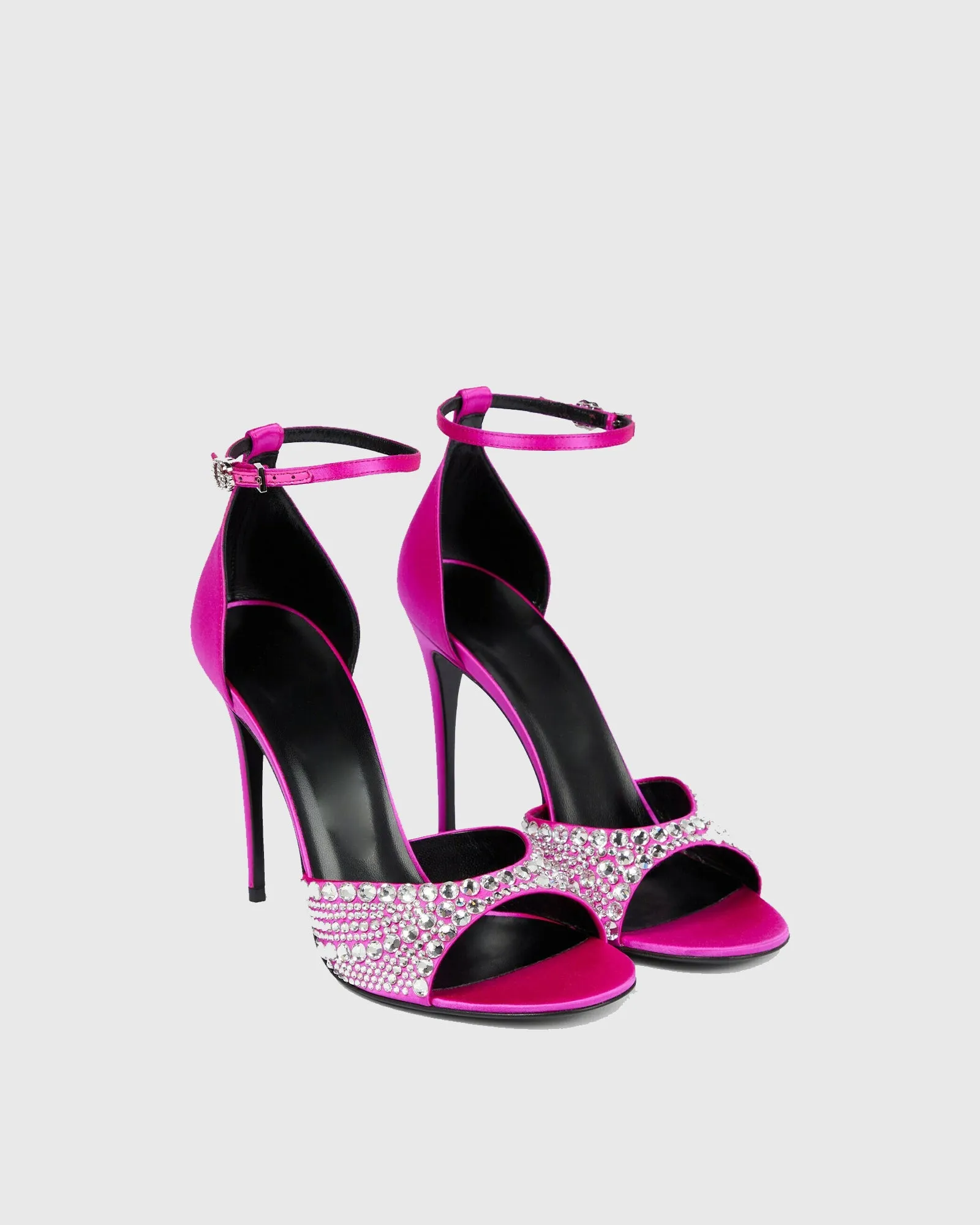 Mara Rhinestone Satin Strap Sandals In Pink