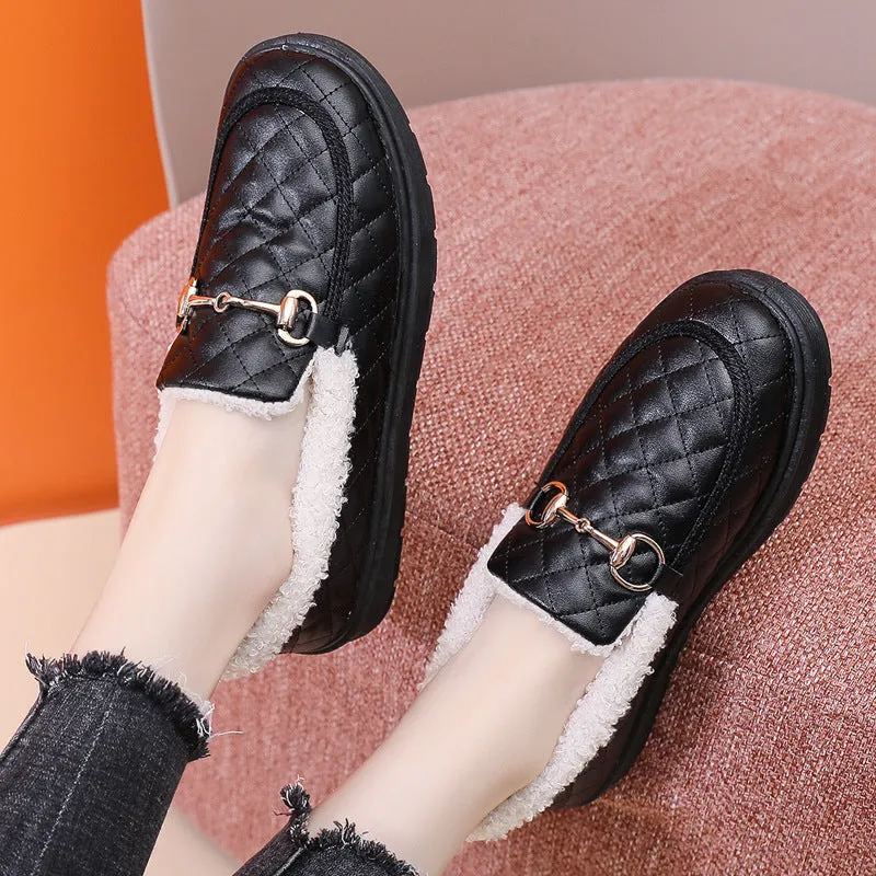Owlkay Women's Furry Loafers with Anti-slip Soft Soles