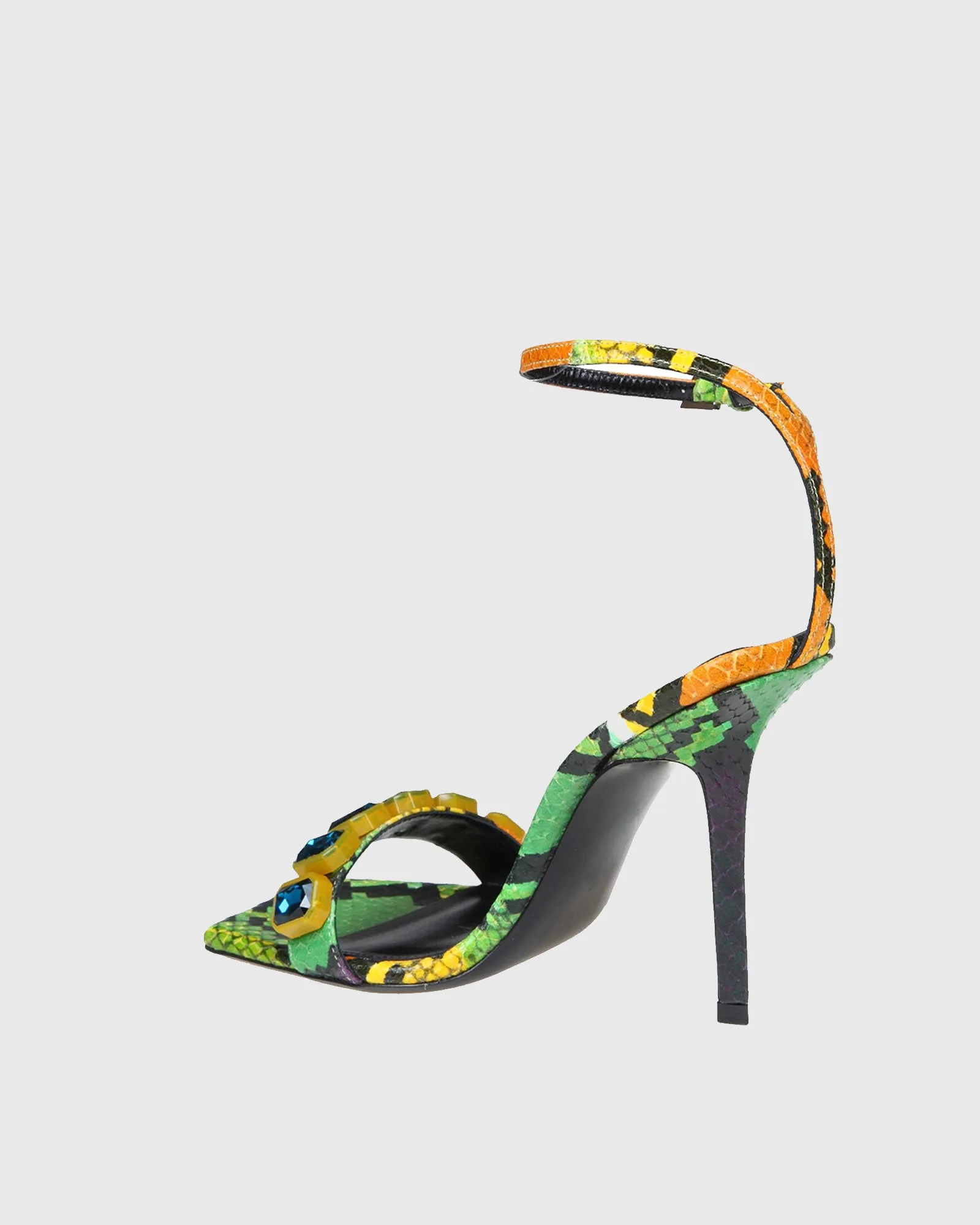 Palmira Rhinestone Snake Print Strap Sandals