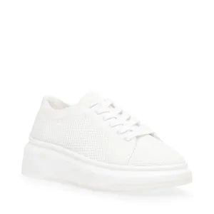 Steve Madden Savage White Fabric Casual Wedge Platform Lace-Up Sneakers