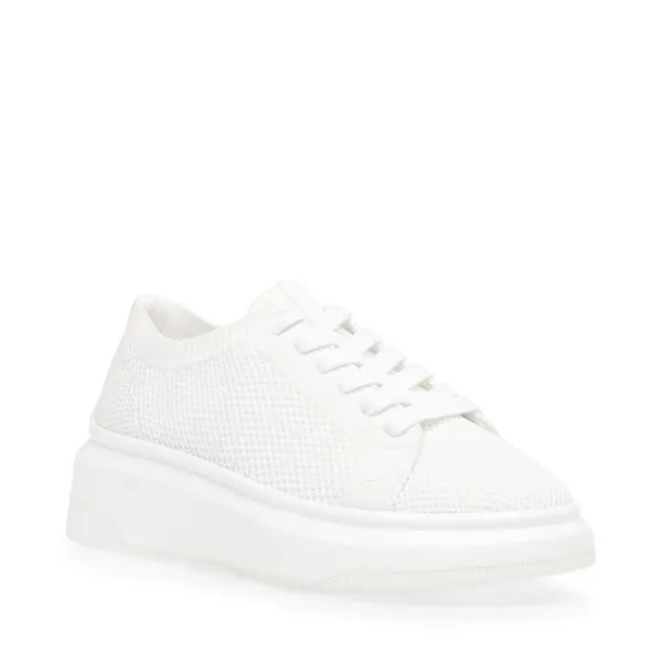 Steve Madden Savage White Fabric Casual Wedge Platform Lace-Up Sneakers
