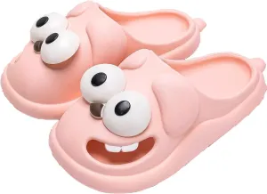 Summer Big Eye Dog Slippers, Unisex Cute Cartoon Comfy Slippers, Indoor Bathroom Comfy Flat Slide Shoes, Non-Slip Lightweight Shower Beach Pool Outdoor Slides