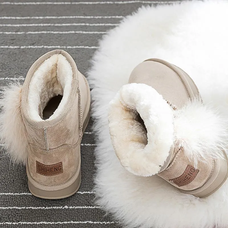 Women Warm Fur Lined Ankle Snow Boots Flat Heel Shoes