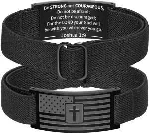 Zocomi American Flag Cross Bible Verse Bracelet for Men Boys, Black Elastic Stretch Strap Adjustable Bracelets Christian Jewelry Gifts