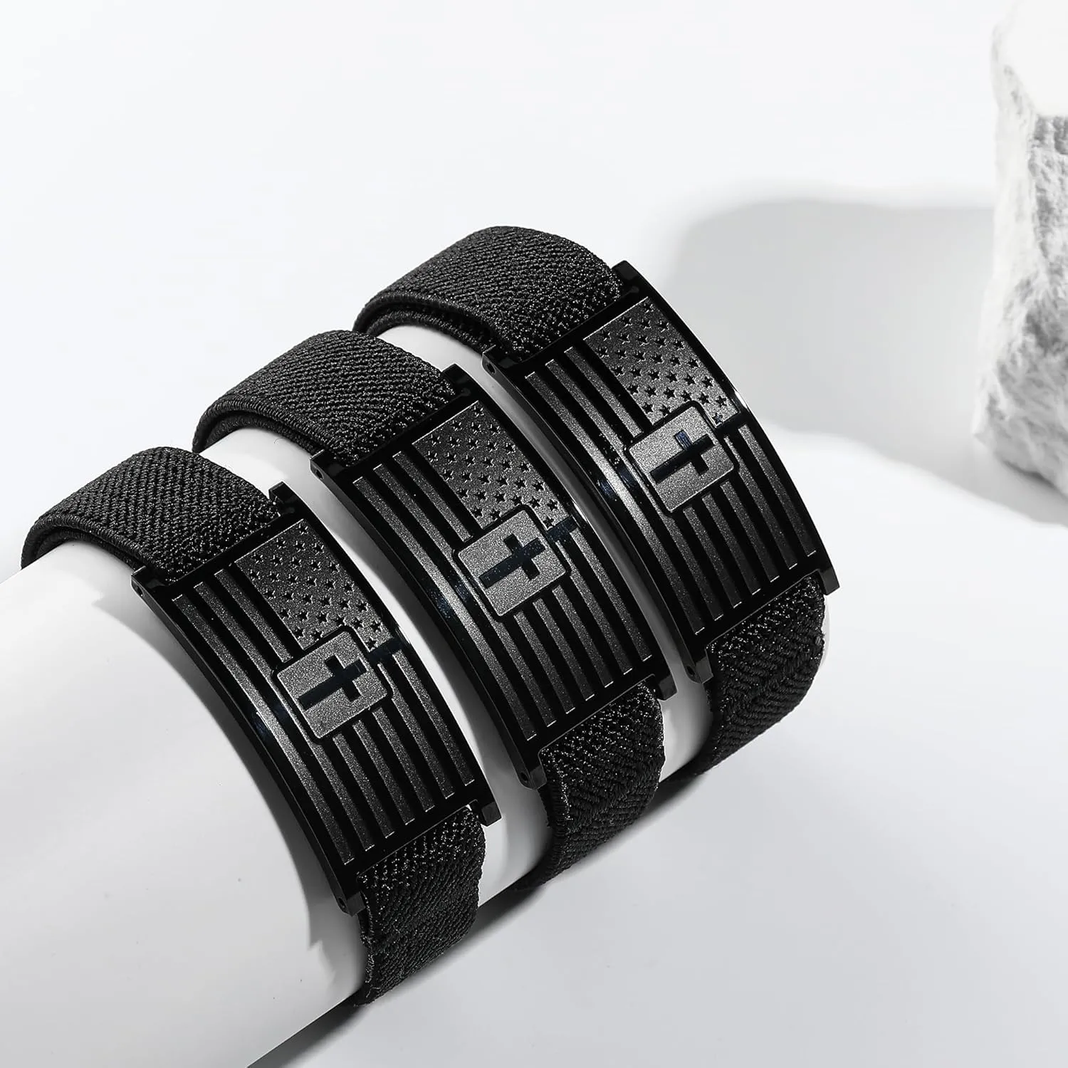 Zocomi American Flag Cross Bible Verse Bracelet for Men Boys, Black Elastic Stretch Strap Adjustable Bracelets Christian Jewelry Gifts